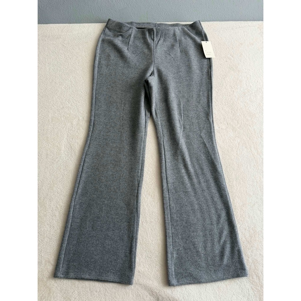 A New Day Womens L Grey Pants Flare Knit Pull On Comfort Elastic Waist 1635